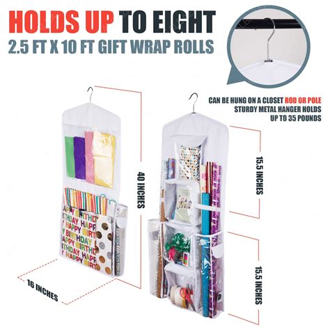 Double-Sided Hanging Gift Bag & Gift Wrap Organizer (White ...