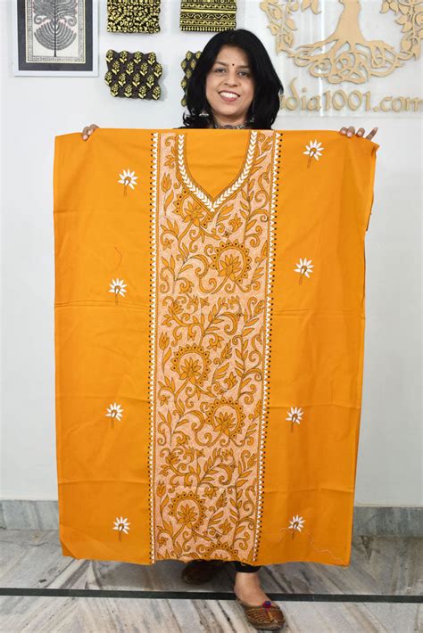 Hand Embroidered Kantha work cotton fabric - (Length 2.8 mtrs ...