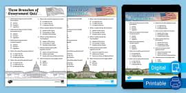 The Three Branches of Government Vocabulary Mat