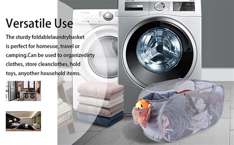 Kimmama Large Collapsible Mesh Laundry Basket,Foldable Pop Up Laundry ...