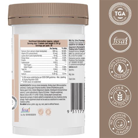 Calcium + Vitamin D3 Vegan Tablets | Calcium & Vitamin D3 |Swisse India