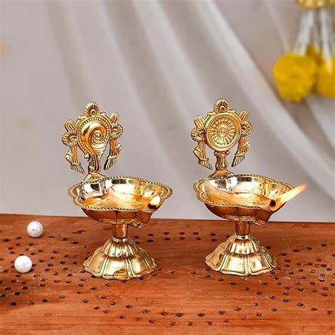Buy Craftvatika Pure Brass Shanku Chakra kuber Diya Diwali Decoration ...