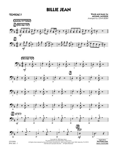 Billie Jean - Trombone 3 by John Berry Sheet Music for Jazz Ensemble at ...