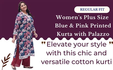 Tissu Women's Plus Size Blue & Pink Printed Kurta with Palazzo (T-Plus ...