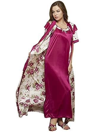 Clovia Women's Synthetic Floral Maxi Length Nightdress and Nightshirt ...