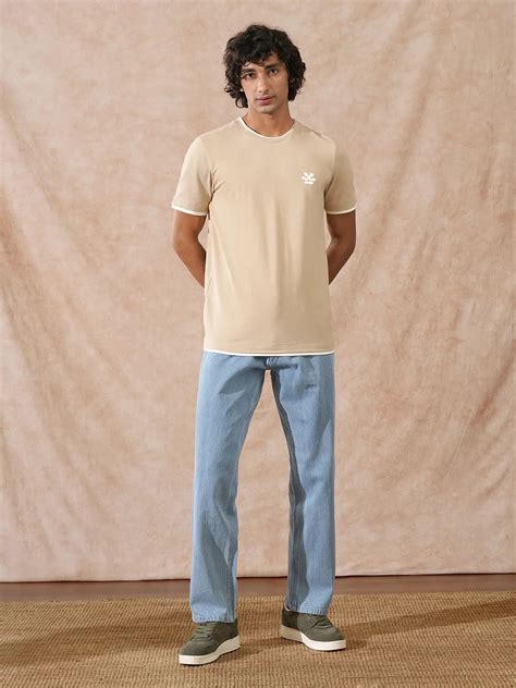 Textured Slim Fit T-Shirt | Khaki – Wrogn