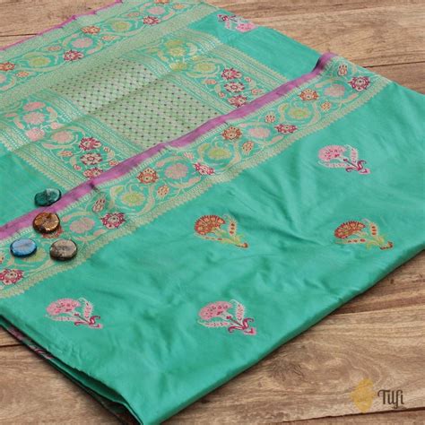 Ferozi Blue Pure Katan Silk Banarasi Handloom Saree - Tilfi