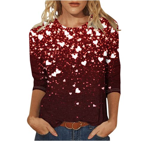 UsYezik Valentine Day Shirts Women O Neck 3/4 Sleeve Tops Valentines ...