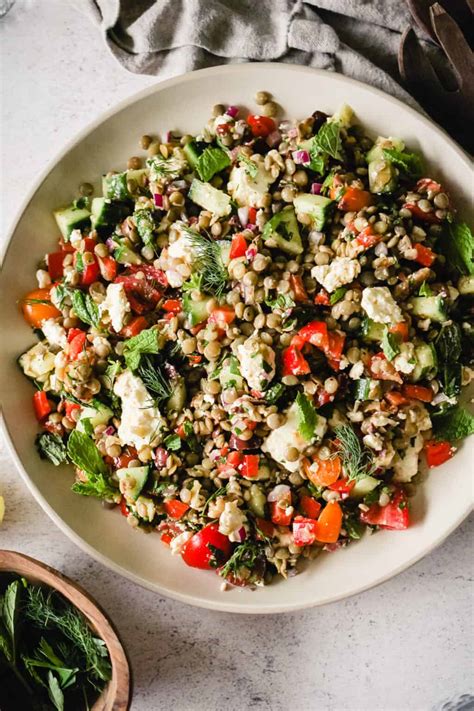 Mediterranean Lentil Salad with Feta and Mint - Grateful Grazer