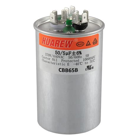 HUAREW 50/5 uF 50+5 MFD ±6% 370V/440V CBB65B AC Capacitor Dual Run ...