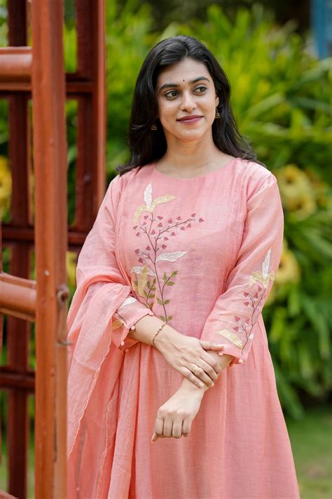 Peach Floral Embroidered Mul Chanderi Suit Set with Sequin Work ...
