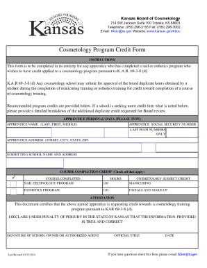 Fillable Online Cosmetology Program Credit Request Form. Cosmetology ...