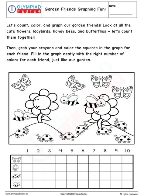 Kindergarten Math Worksheet - Garden Friends Graphing Fun | Olympiad tester
