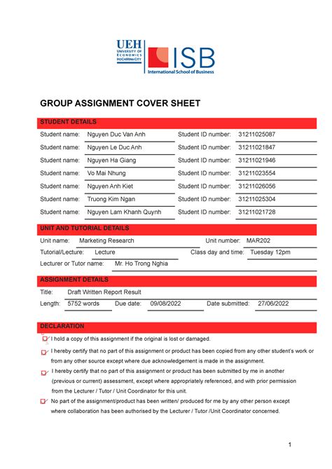 MR Final Written Report - GROUP ASSIGNMENT COVER SHEET STUDENT DETAILS ...