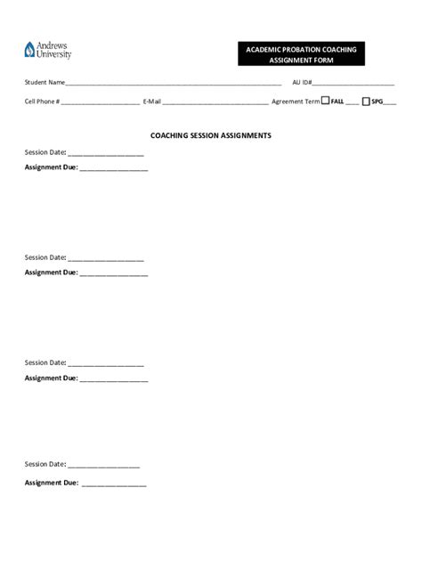 Fillable Online academic probation coaching assignment form Fax Email ...