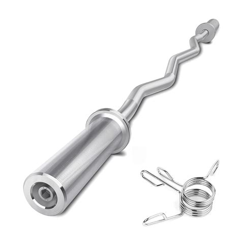"LAVVON Olympic EZ Curl Barbell Bar 47"" for Weight Lifting, Easy Set, 2-inch Plates, 2 Spring ...
