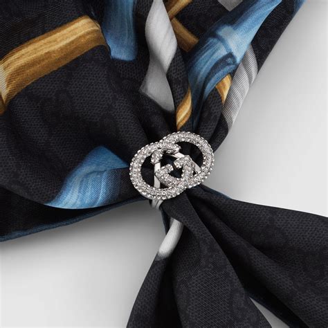 Crystal Interlocking G carré ring in silver-toned | GUCCI® NZ