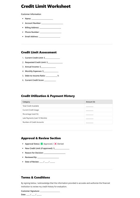 30+ Free Printable Credit Limit Worksheet to Download in Pdf