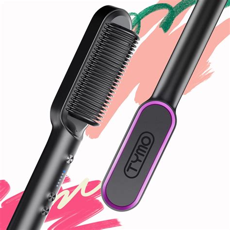 TYMO RING Hair Straightener Brush Black - Hair Straightening Iron with ...