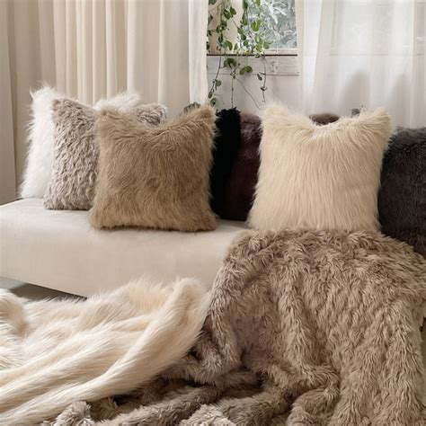 Contemporary Butter Faux Fur Cushion Cover by Studio Covers