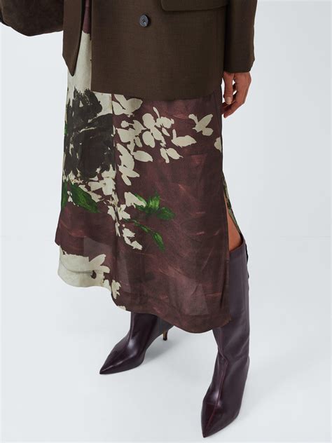 John Lewis Slash Neck Floral Print Midi Dress, Multi
