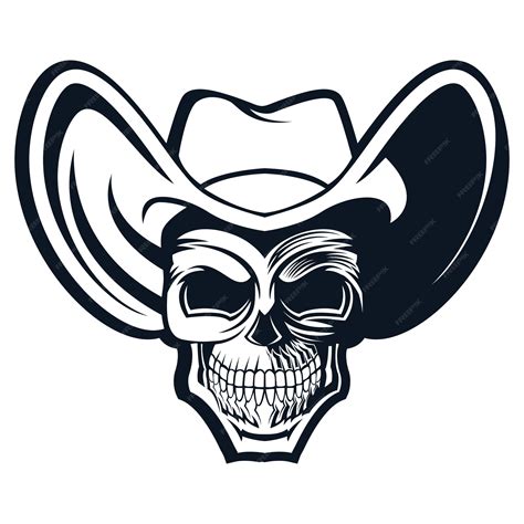 Premium Vector | Skull cowboy head black and white hat logo vector ...