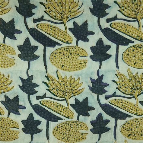 Pure Cotton Vanaspati Rust Blue Lotus Jaal Hand Block Print Fabric ...