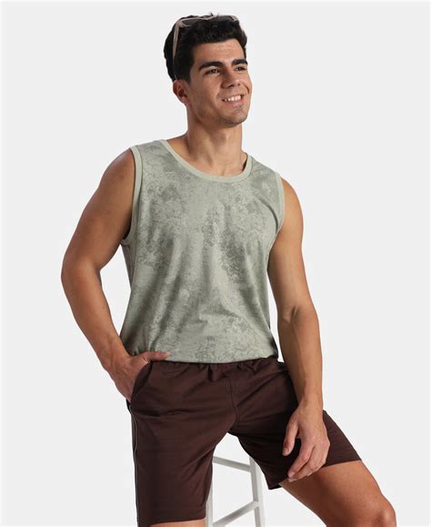 Buy Super Combed Cotton Blend Printed Tank Top - Desert Sage AM67 ...