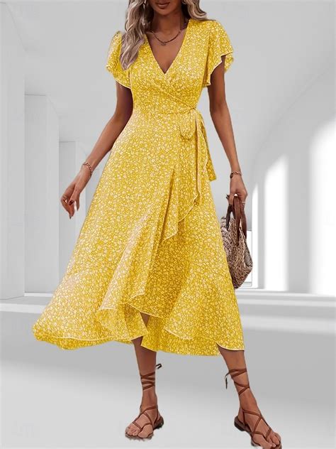 Women's Midi Dress Casual Dress Wrap Dress Floral Dress Elegant Fashion ...