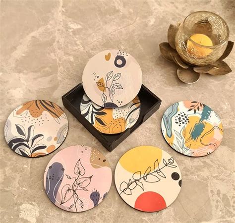 My Creative Hut Coaster Set of 6 Beautiful Wooden Coasters with Proper ...