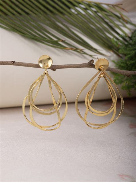 Gold Plated Asymmetric Circular Danglers – Shopberserk