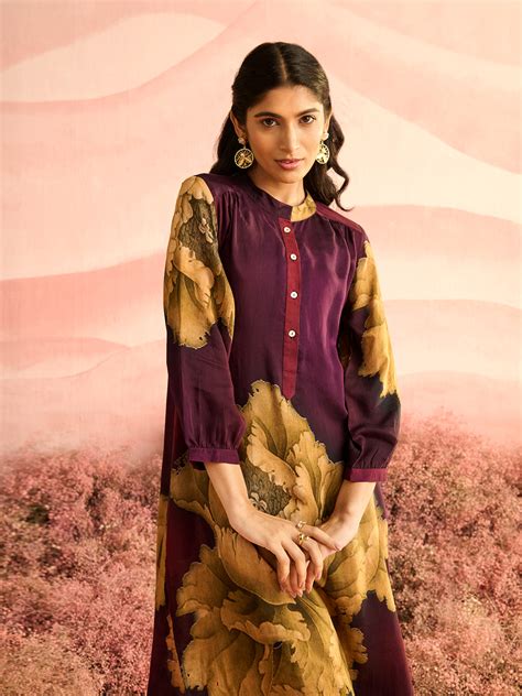 Buy Purple Flora Gathered Tunic Online - Chique