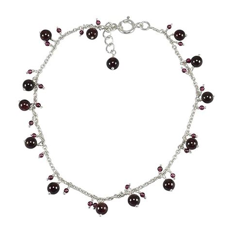 Silvesto India Red 925 Sterling Silver Rhodolite Garnet Single Anklet ...