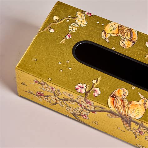 Sakura Handpainted Tissue Box Cover - Gold Style | Amaara home