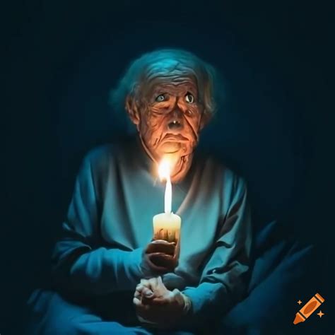 Old sleepy man with a candle light and pajamas