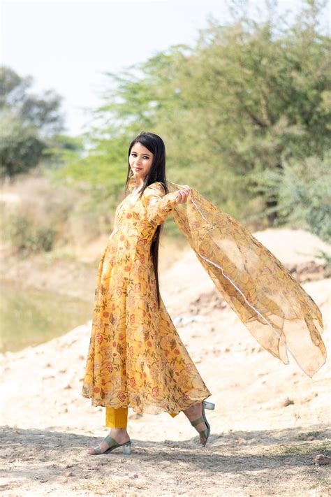 Mustard Yellow Floral printed Anarkali – aarita