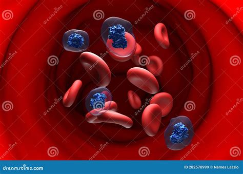 Aspirin Acetylsalicylic Acid (ASA) Molecule In The Blood Flow - Section View 3d Illustration ...