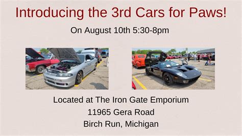 3rd Cars for Paws Car Show, 11965 Gera Rd, Birch Run, MI, 10 August ...
