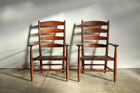 Gordon Russell Hand Built Ladder Back Oak and Woven Leather Lounge Chairs, 1904 For Sale at 1stDibs
