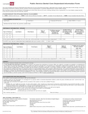 Fillable Online Public Service Dental Care Dependant Information Form ...