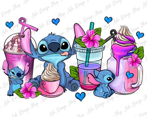 Stitch Coffee Cups Png Sublimation Design Download, Hand Drawn Stitch ...