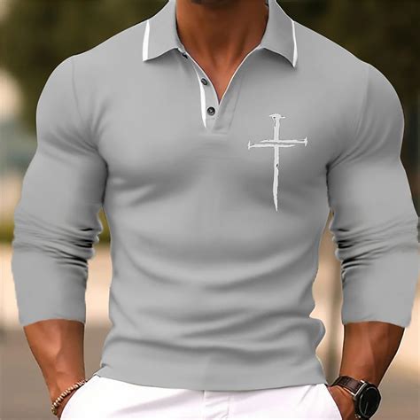 Men's Christian Polo Shirts Golf Shirt Long Sleeve Polo Shirts Collared ...