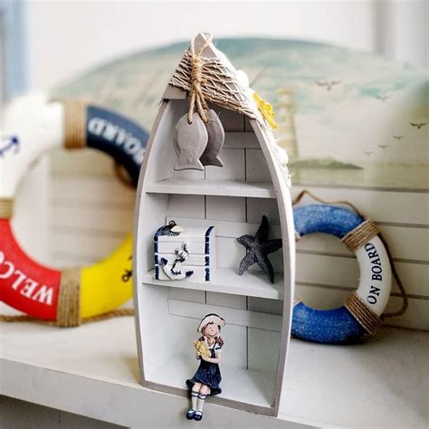Buy Linfevisi Wood Boat Shelf Decor Beach Theme Standing Boat Shelf ...