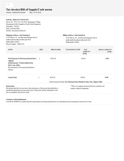 Wd elements external - Tax invoice/Bill of Supply/Cash memo Number ...