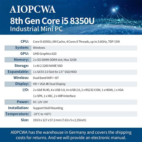 AIOPCWA Fanless Mini PC Industrial, Core i5 8350U Built-In 2 India | Ubuy