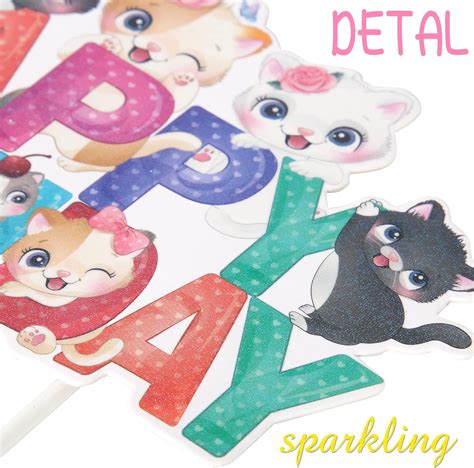Buy Cartoon Cat Happy Birthday Cake Topper Cat Theme Birthday Party ...