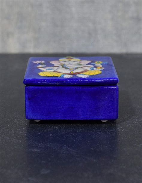 Jaipur Blue Pottery Handmade Square Box in Blue Base With Embossed Gan ...