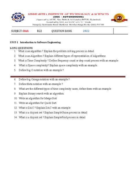DAA Question Bank R22 - important questons of daa - UNIT-1 Introduction ...