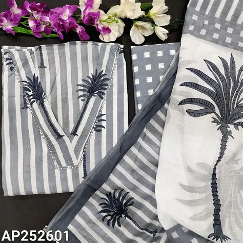 Grey white striped printed soft cotton salwar material ap252601-Neidhal