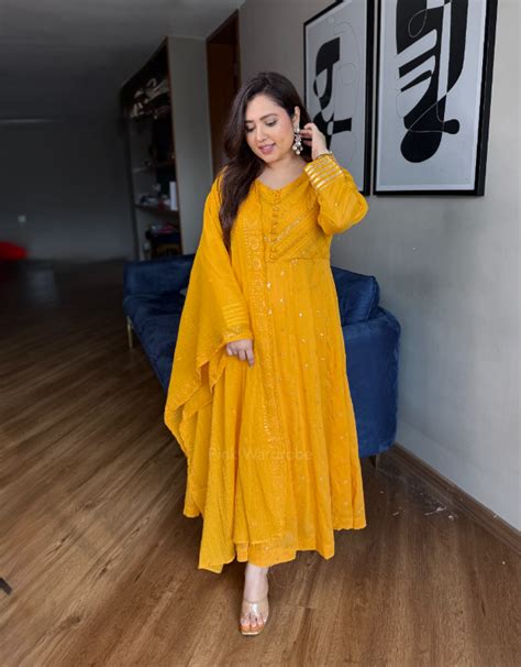 Sunehri Add premium Anarkali suit in haldi yellow